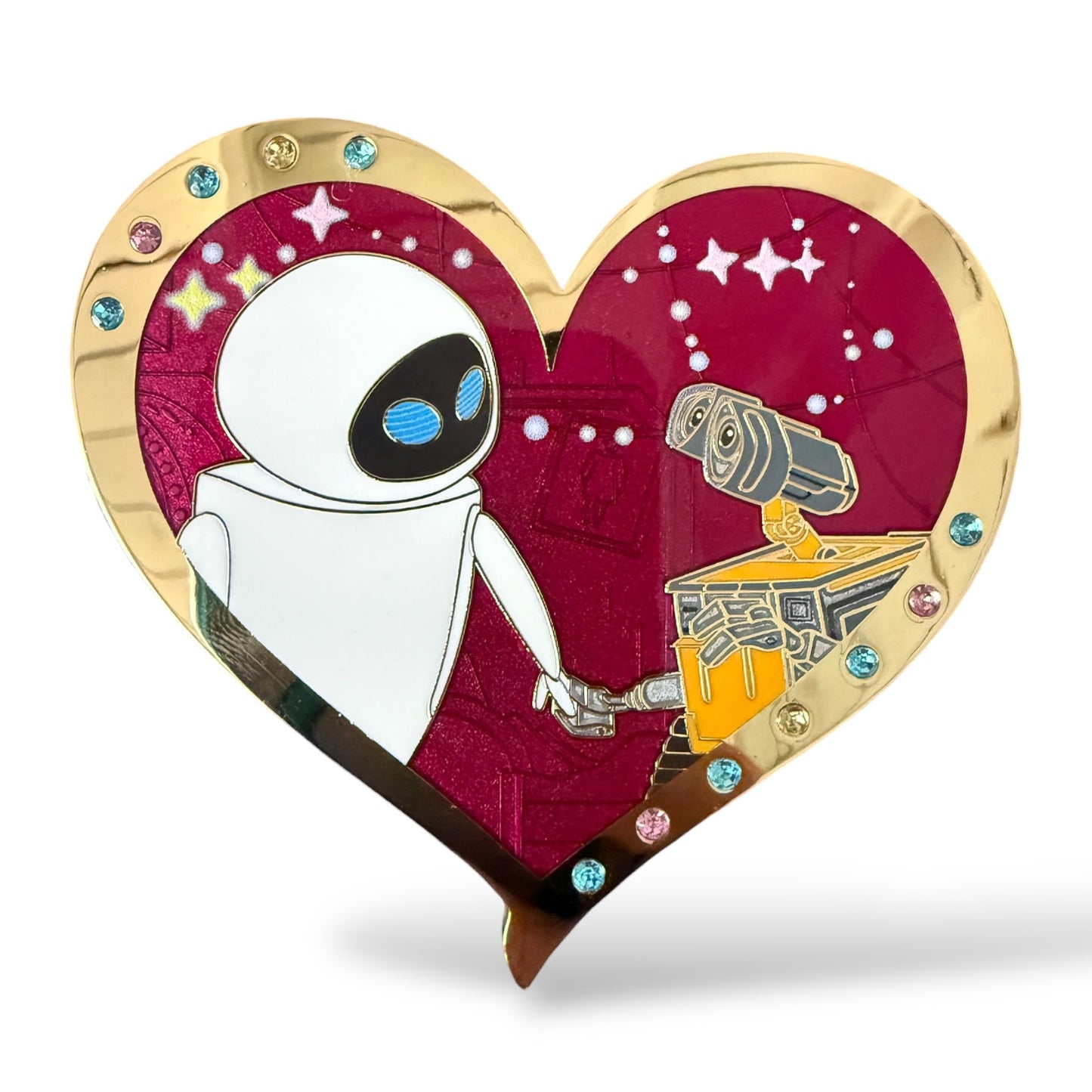 WDI Valentine Jeweled Heart Wall-E and Eve Pin