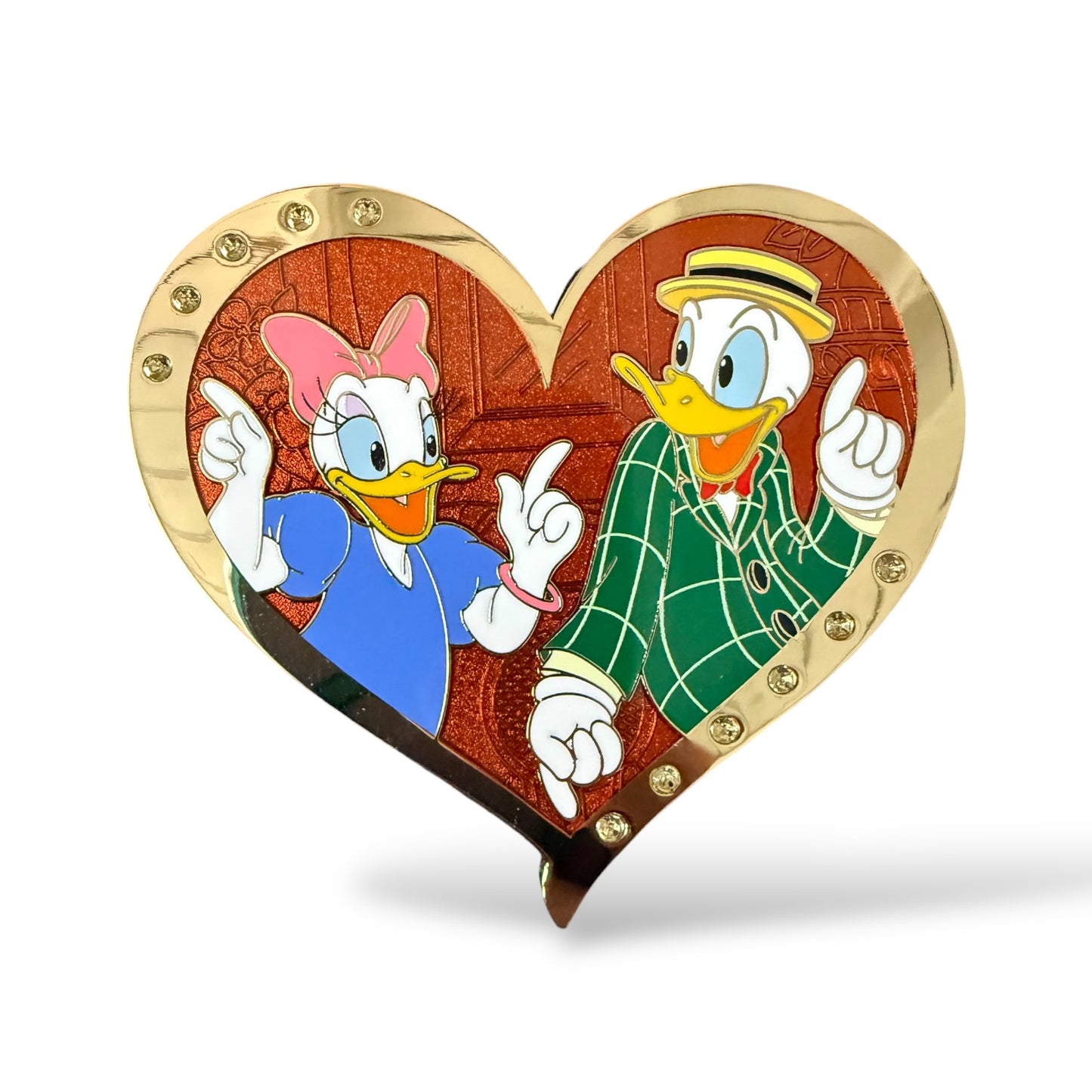 WDI Valentine Jeweled Heart Daisy and Donald Pin