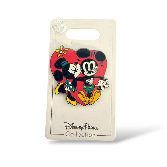 Disney Parks Mickey and Minnie Kiss Heart Background Pin