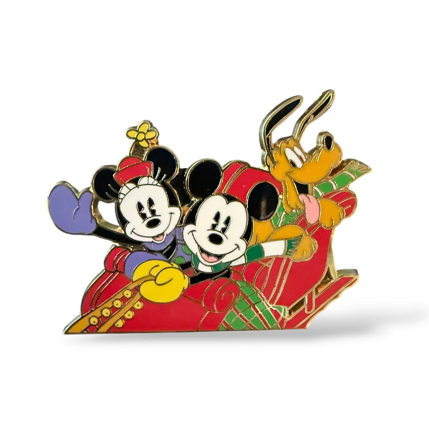 DEC Mickey, Minnie, and Pluto Sledding Family Holiday Party Bolo Lanyard and Pin Set
