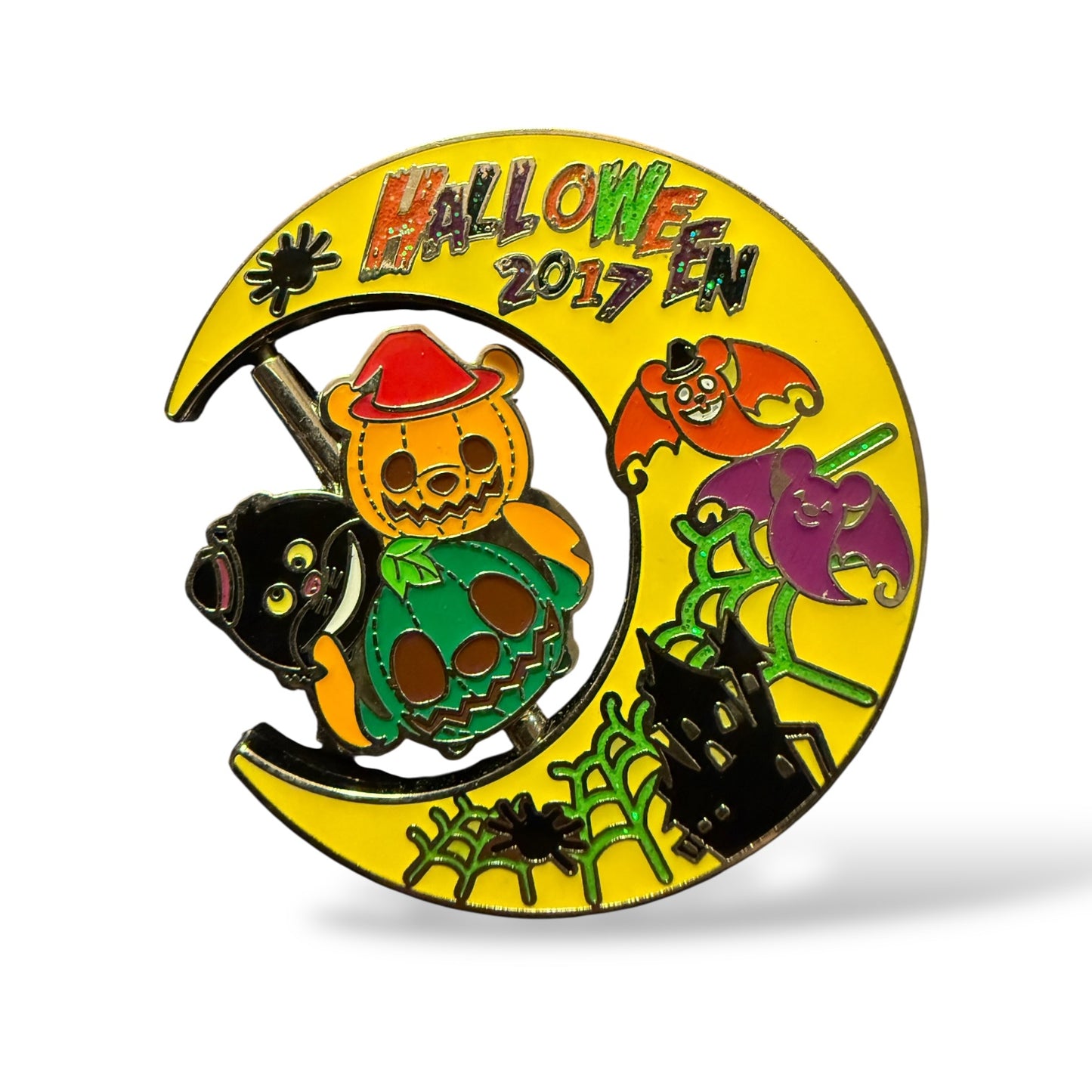 HKDL Halloween 2017 Pooh, Cheshire Cat, and Stitch Glow in the Dark Spinner Pin