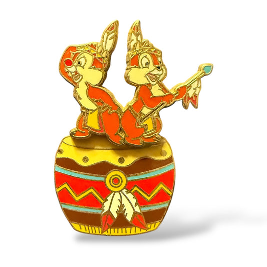 Disney Parks Chip n' Dale Indians Dancing on Drum Pin