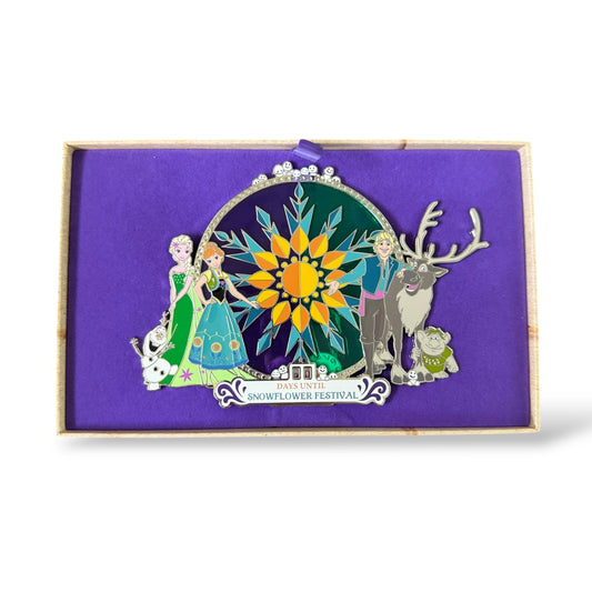 DLRP World of Frozen 30 Days Until Snowflower Festival Logo Jumbo Pin