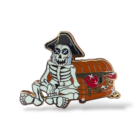 WDI Muppet Treasure Island 30th Anniversary Mystery Pirate Skeleton Leaning Against a Treasure Chest Pin