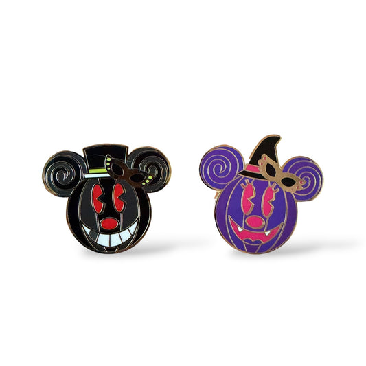 TDR Halloween 2010 Mickey and Minnie Mouse Witch Pumpkin Heads Pin Set