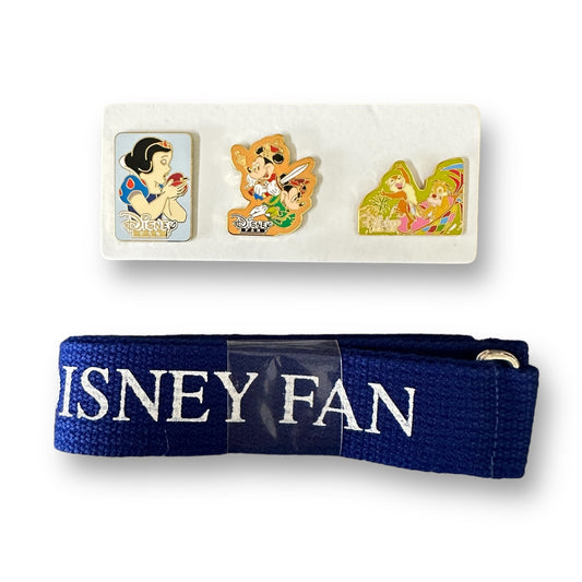 JDS Fan Magazine Snow White, Mickey & Minnie, and Chip n' Dale 3 Pin Lanyard Set