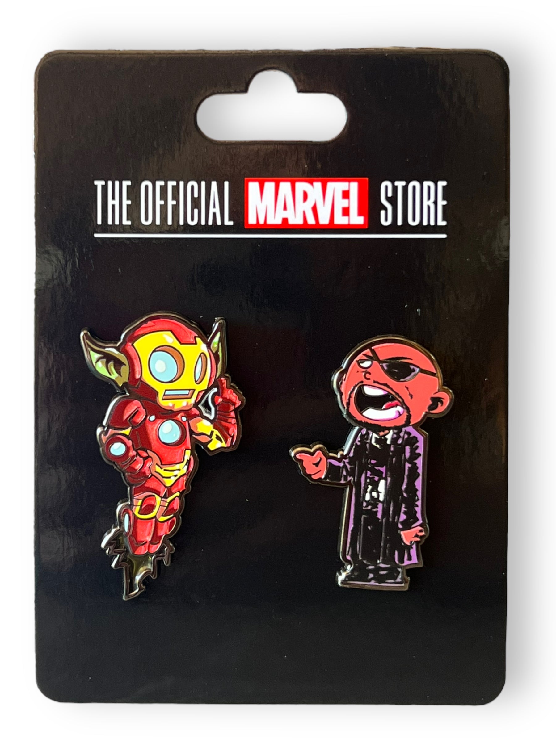 SDCC 2023 Marvel Store Skottie Young Iron Man & Nick Fury Pin Set