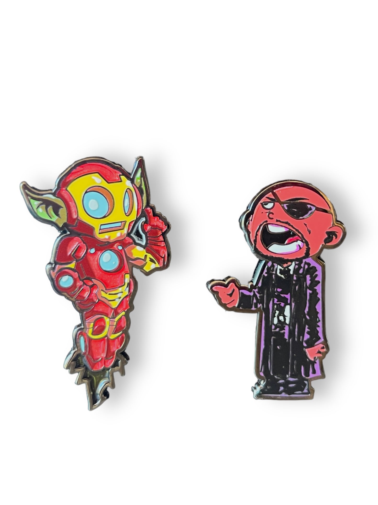 SDCC 2023 Marvel Store Skottie Young Iron Man & Nick Fury Pin Set