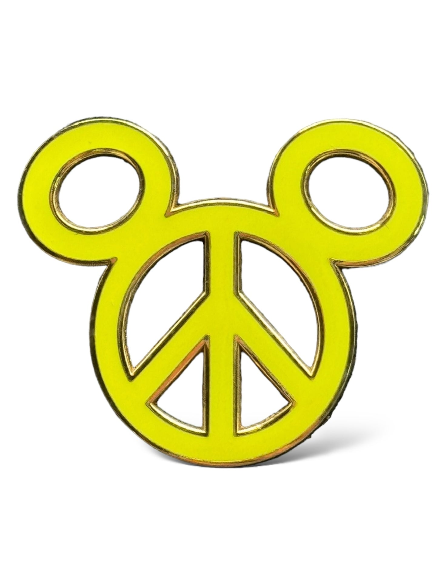 Disney Parks Peace Sign Mickey Head Yellow and Neon Green Pin