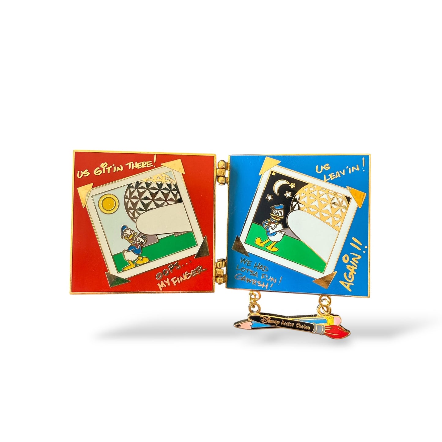 WDW Happiest Pin Celebration On Earth Donald and Goofy's Photo Album Dangle Pin