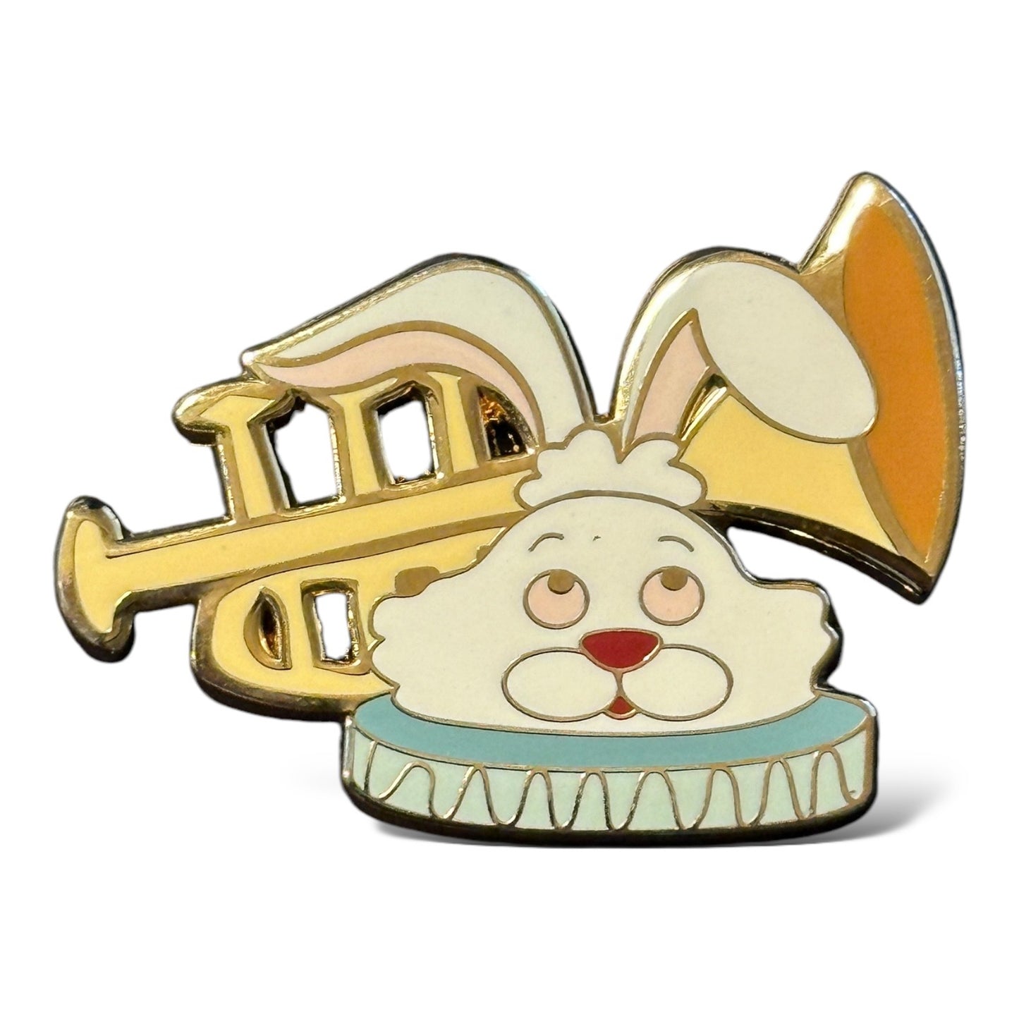 DLR It's a Small World Holiday Mystery White Rabbit with a Trumpet Pin