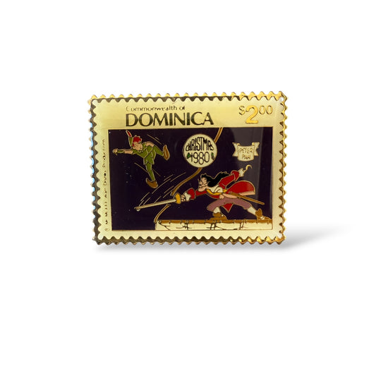 Disney Parks Dominica Postage Stamp with Peter Pan and Hook Christmas 1980 Pin