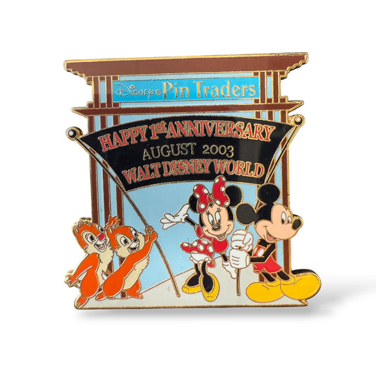 WDW Disney Pin Traders First Anniversary Mickey, Minnie, Chip n' Dale Pin