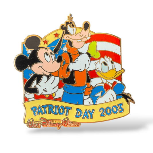 WDW Patriot Day 2003 Mickey, Donald, Goofy American Flag Pin