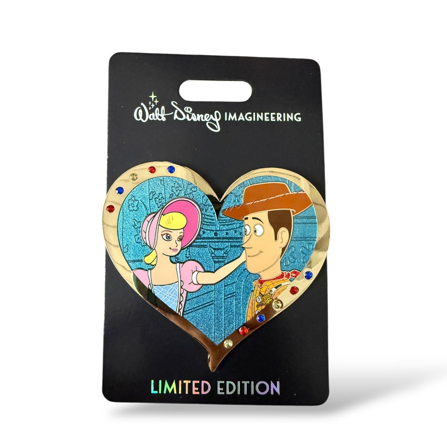 WDI Valentine Jeweled Heart Bo Peep and Woody Pin