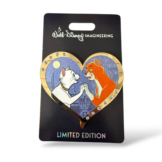 WDI Valentine Jeweled Heart Duchess and Thomas O'Malley Pin