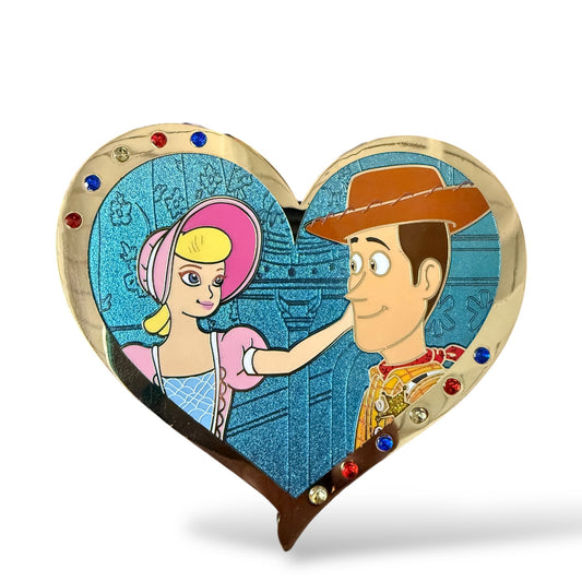 WDI Valentine Jeweled Heart Bo Peep and Woody Pin