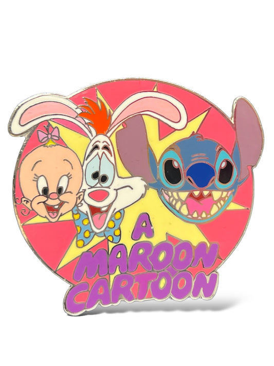 Artist Proof Disney Auctions Maroon Cartoon Baby Herman, Roger, and Stitch Silver Metal Pin