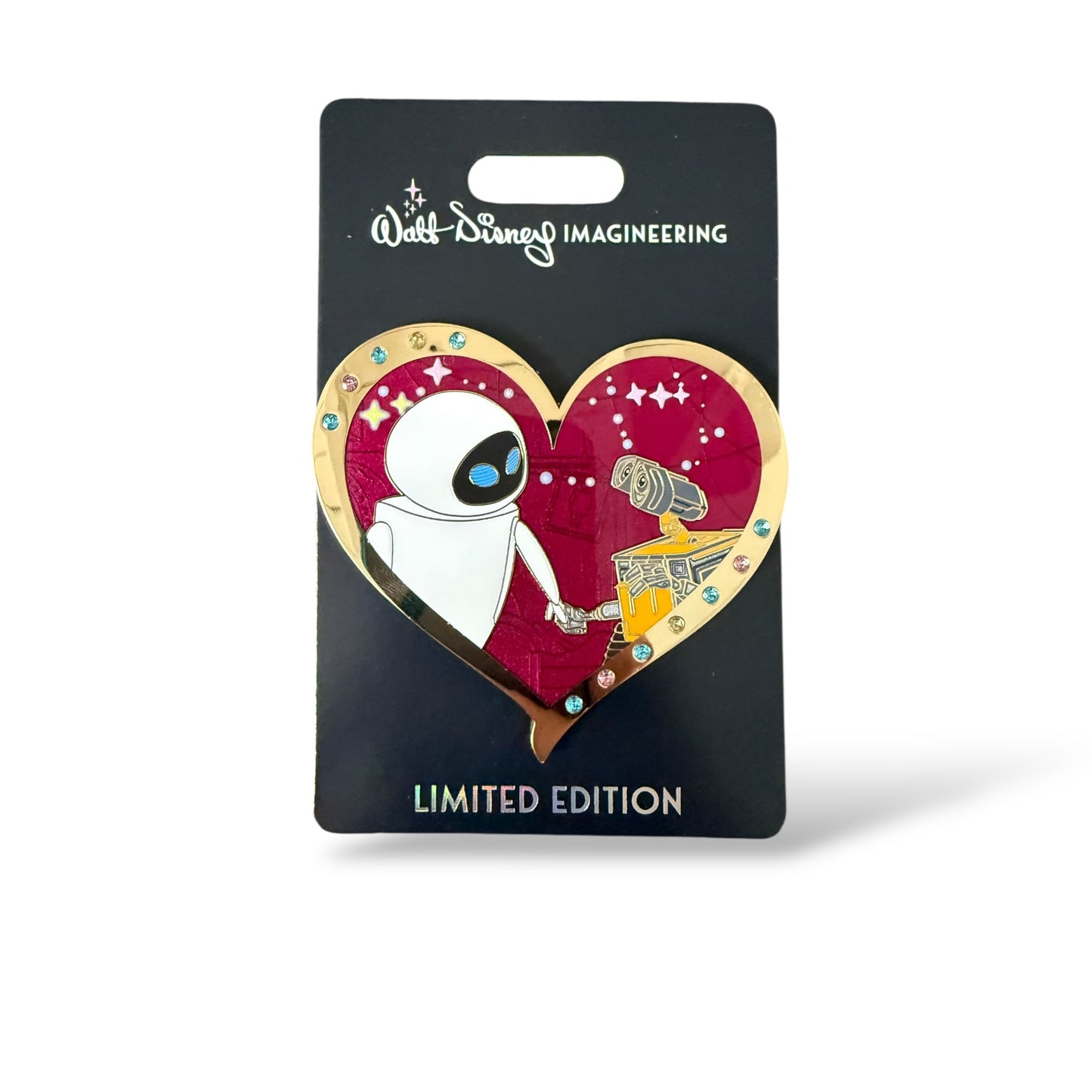 WDI Valentine Jeweled Heart Wall-E and Eve Pin