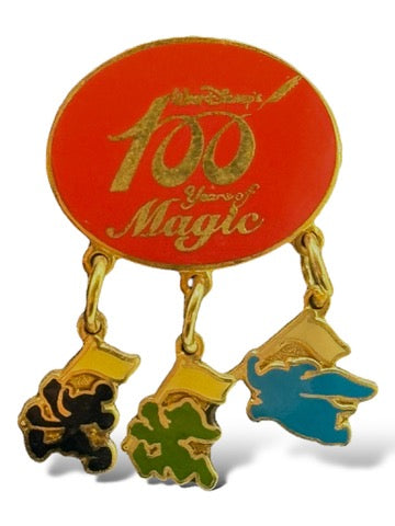 JDS 100 Years of Magic Mickey Mouse, Dopey & Dumbo Banner Flag Dangle Pin