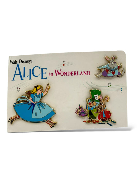 Disney Shopping Alice in Wonderland Vintage Card 3 Pin Set