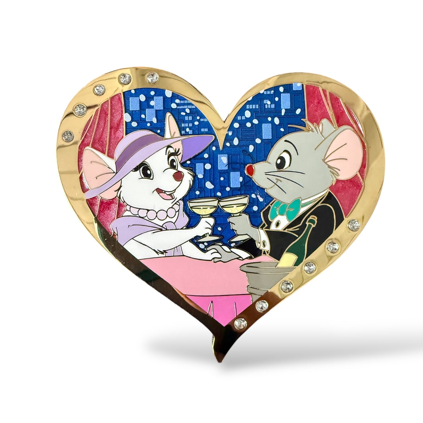 WDI Valentine Jeweled Heart Bianca and Bernard Pin