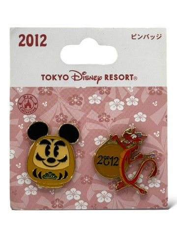 TDR New Years 2012 Pie Eyed Mickey and Mushu Daruma Pin Set