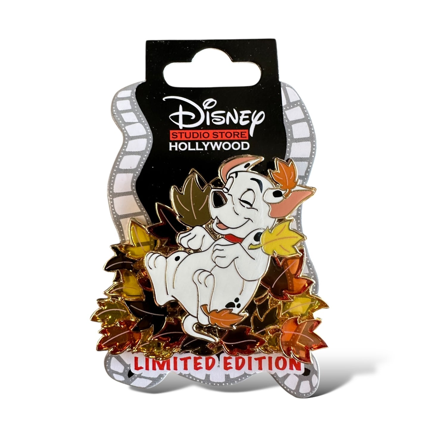 DSSH Jumping in Fall Leaves 101 Dalmatian Puppy Pin