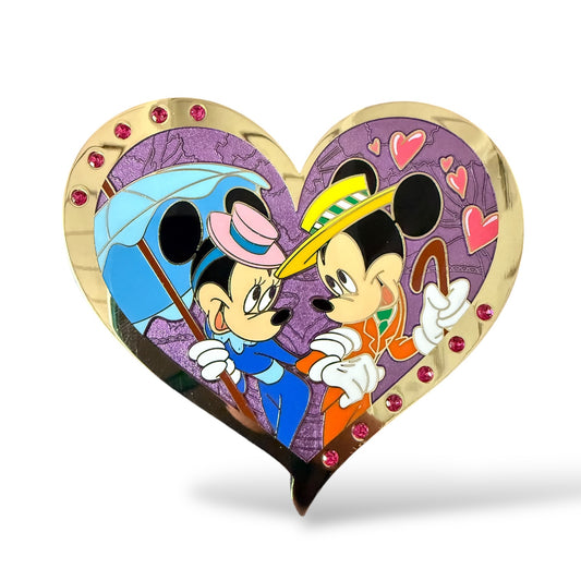 WDI Valentine Jeweled Heart Minnie and Mickey Pin