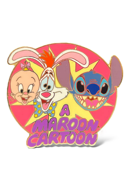 Artist Proof Disney Auctions Maroon Cartoon Baby Herman, Roger, and Stitch Gold Metal Pin