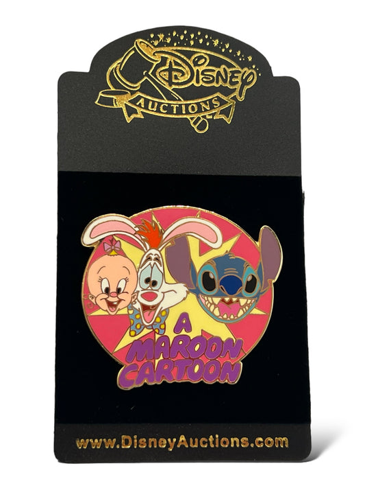Artist Proof Disney Auctions Maroon Cartoon Baby Herman, Roger, and Stitch Black Metal Pin