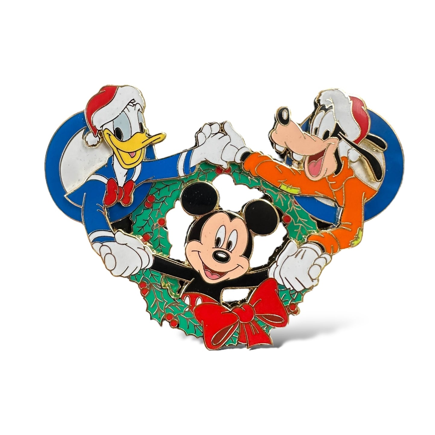 Celebrating 50 Years Disney Parks Donald, Goofy, Mickey Christmas Wreath Jumbo Pin