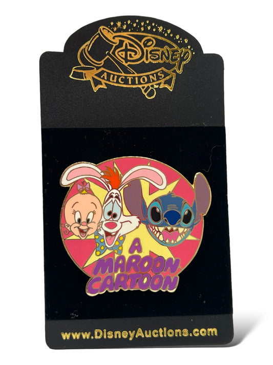 Artist Proof Disney Auctions Maroon Cartoon Baby Herman, Roger, and Stitch Gold Metal Pin