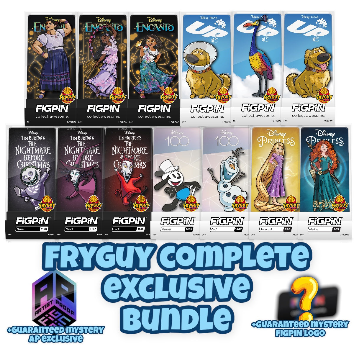 Complete FryGuy Pins Exclusive FiGPiN Bundle +Guaranteed FryGuy AP Mystery FiGPiN and FiGPiN Logo
