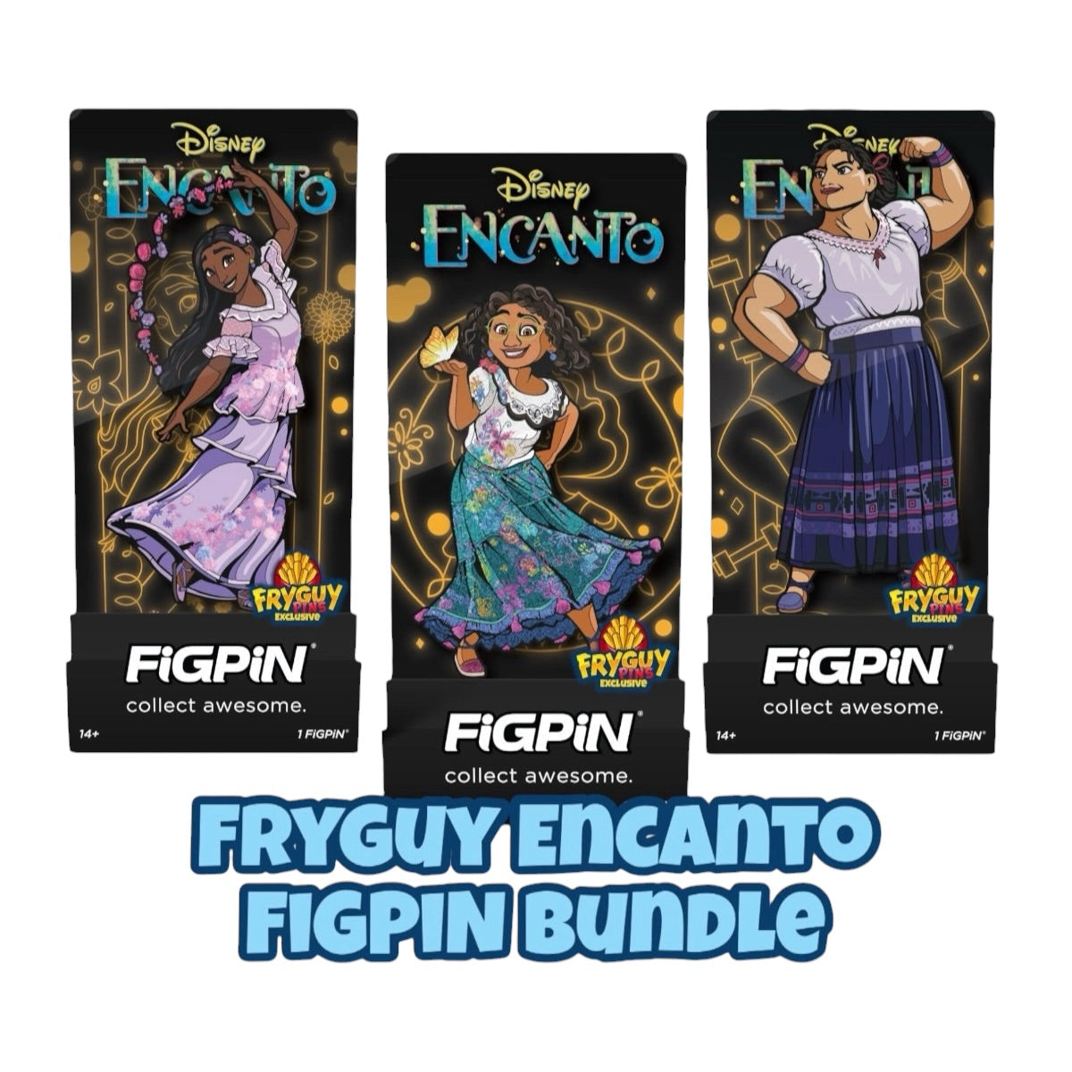 Encanto Glitter Mirabel, Luisa, and Isabela FiGPiN – FryGuy Pins Exclusive