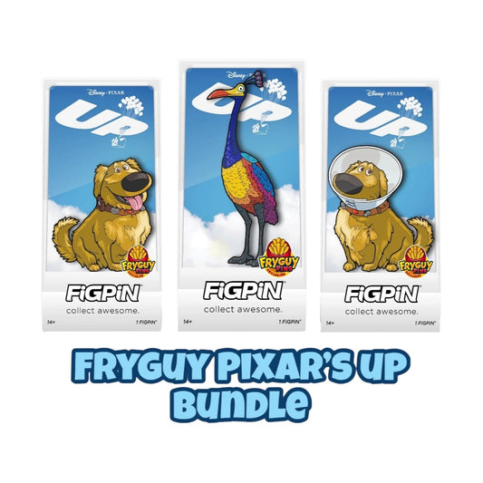Pixar's Up Kevin, Dug, and Cone of Shame Dug FiGPiN – FryGuy Pins Exclusive