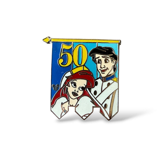 Cast Lanyard 50th Banner Princess Ariel and Eric Hidden Mickey Pin