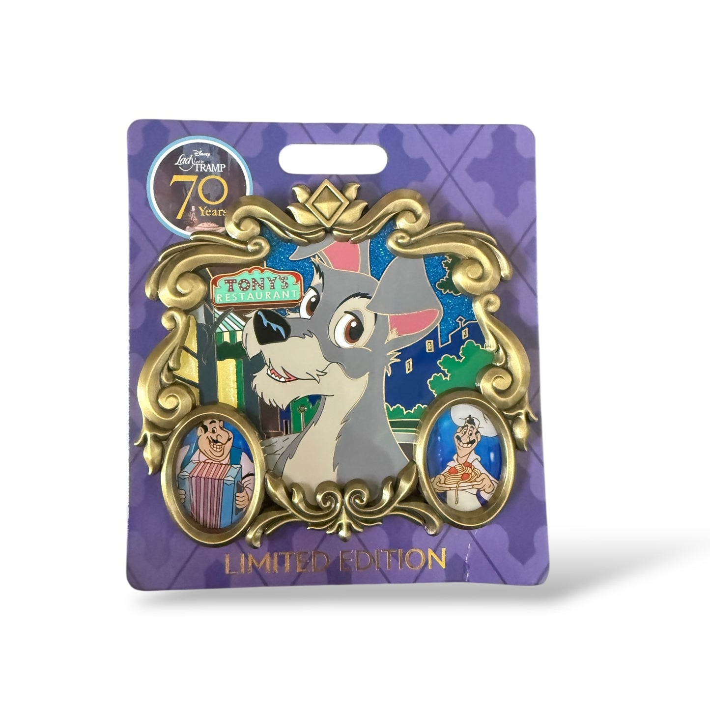 WDI 70th Anniversary Lady and the Tramp Jumbo Frames Tramp with Tony and Chef Joe Pin