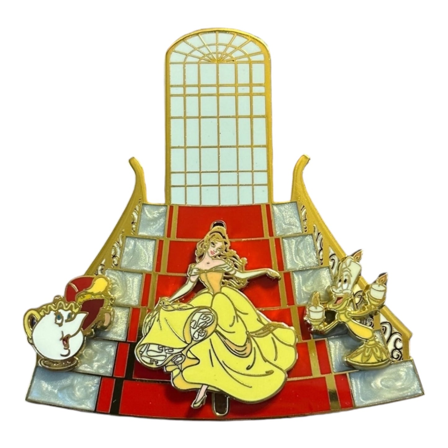 Loungefly Belle and Enchanted Objects Staircase Slider Jumbo Pin