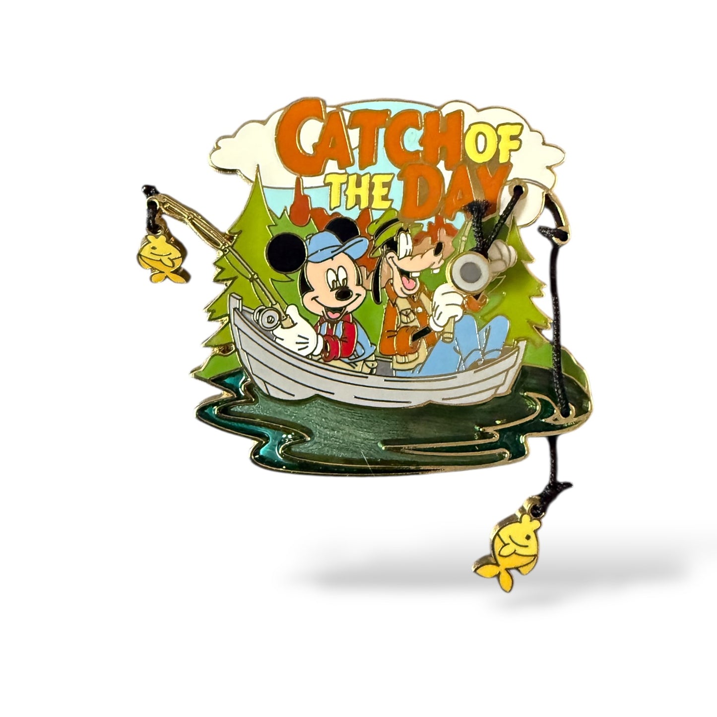 DLR Camp Pin-e-ha-ha Catch of the Day Mickey & Goofy Dangle Pin