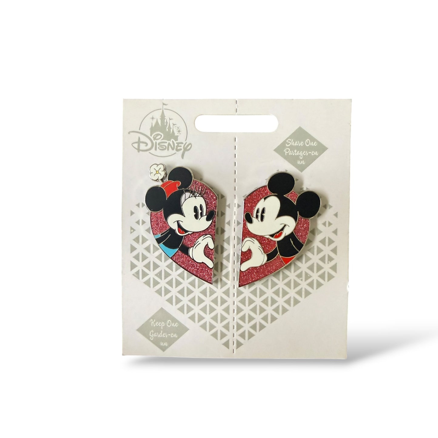 Disney Store Mickey and Minnie Heart Pin Set
