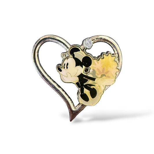 JDS White Day 2003 Black and White Minnie in Silver Heart Pin