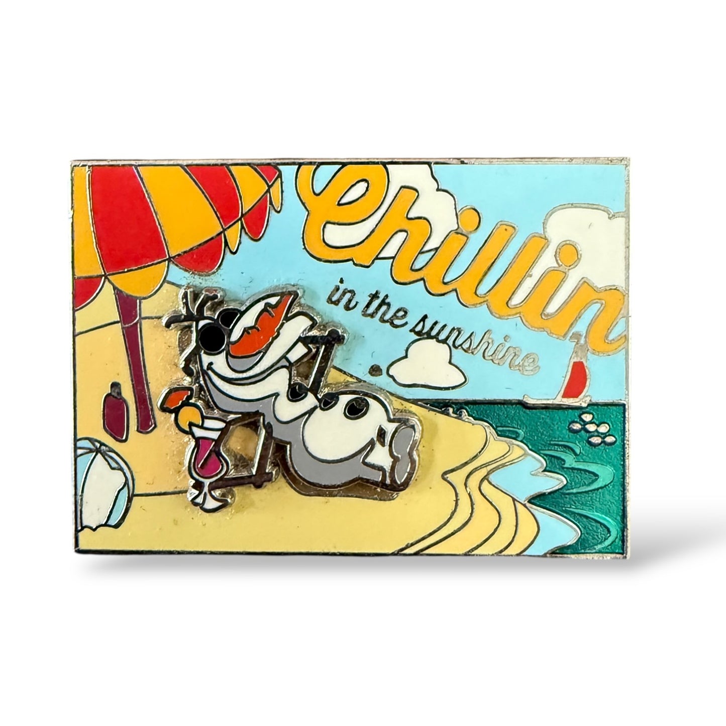 Disney Parks Olaf Chillin' in the Sunshine Summer Beach Postcard Pin