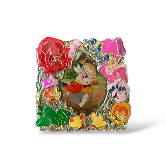 Disney Store Park Pack Alice in Wonderland White Rabbit Flower Frame Pin