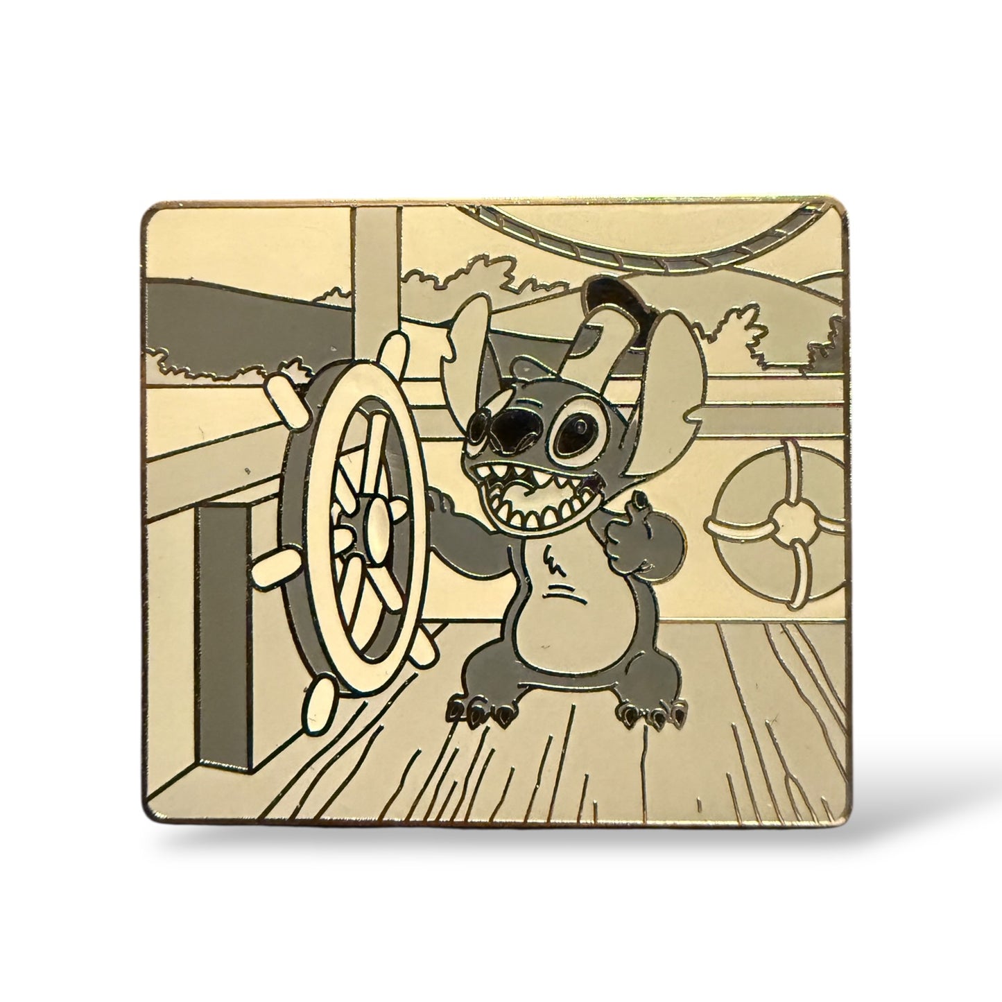 Disney Parks Stitch Invades Steamboat Willie Pin
