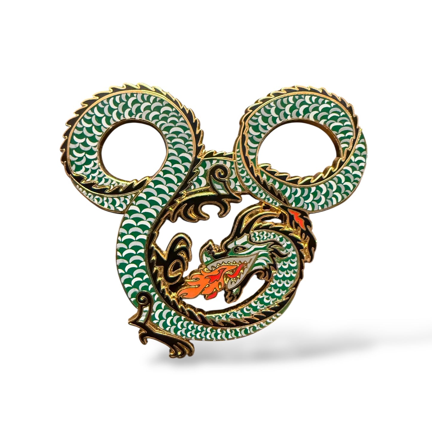 WDI Mickey Icon Dragon Green with Red and Orange Fire Pin