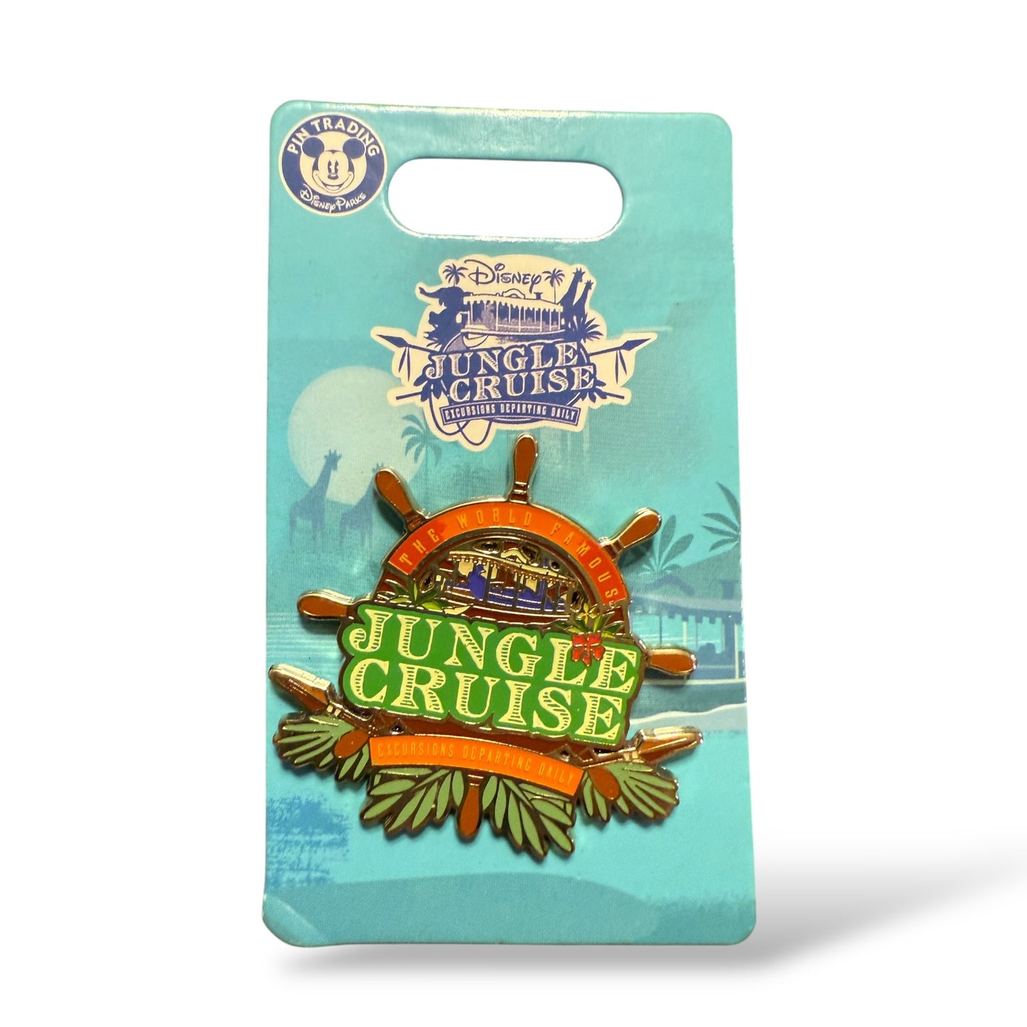 Loungefly Jungle Cruise Logo Excursions Departing Daily Ship's Wheel Pin