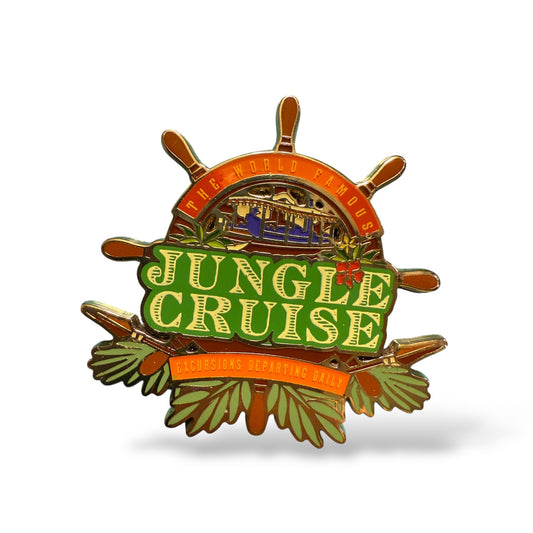 Loungefly Jungle Cruise Logo Excursions Departing Daily Ship's Wheel Pin