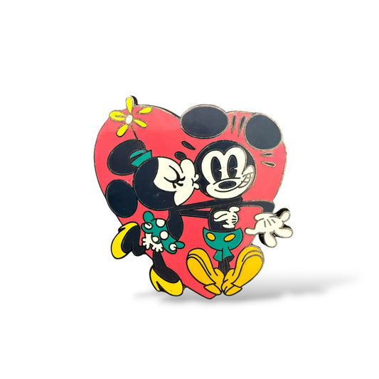 Disney Parks Mickey and Minnie Kiss Heart Background Pin