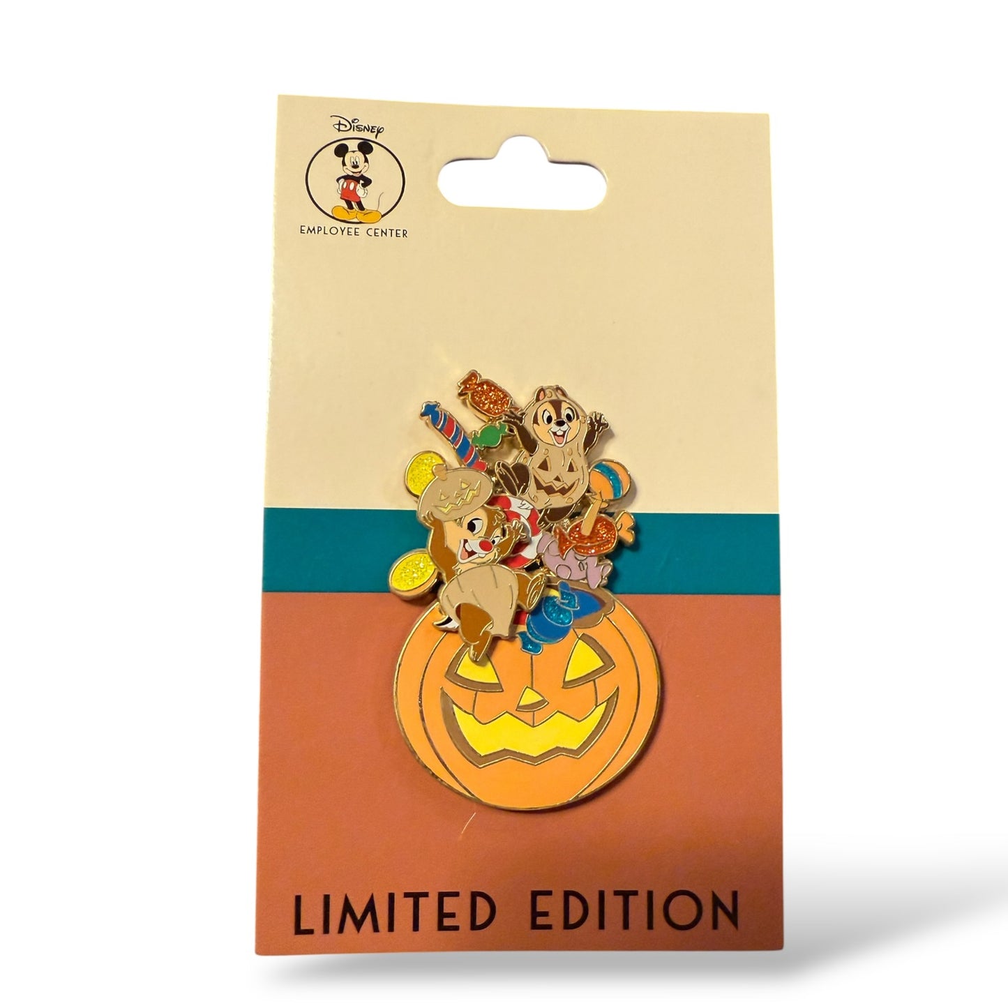 DEC Halloween Chip n' Dale Dressed as Nuts Jack-O-Lantern and Candy Pin